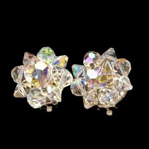 Vintage AB Rhinestone Cluster Clip-On Earrings